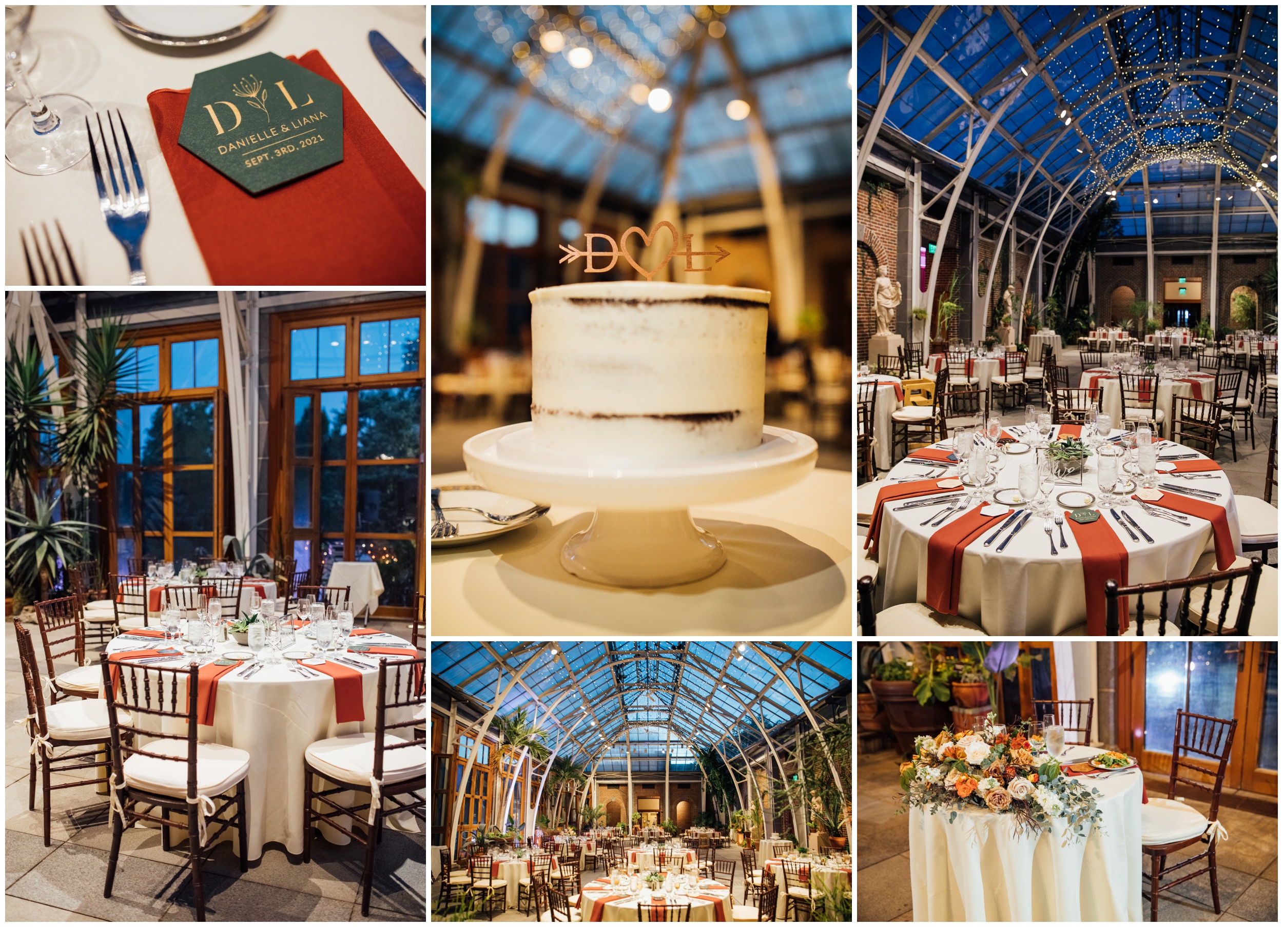 Wedding reception at New England Botanic Garden at Tower Hill conservatory in Massachusetts