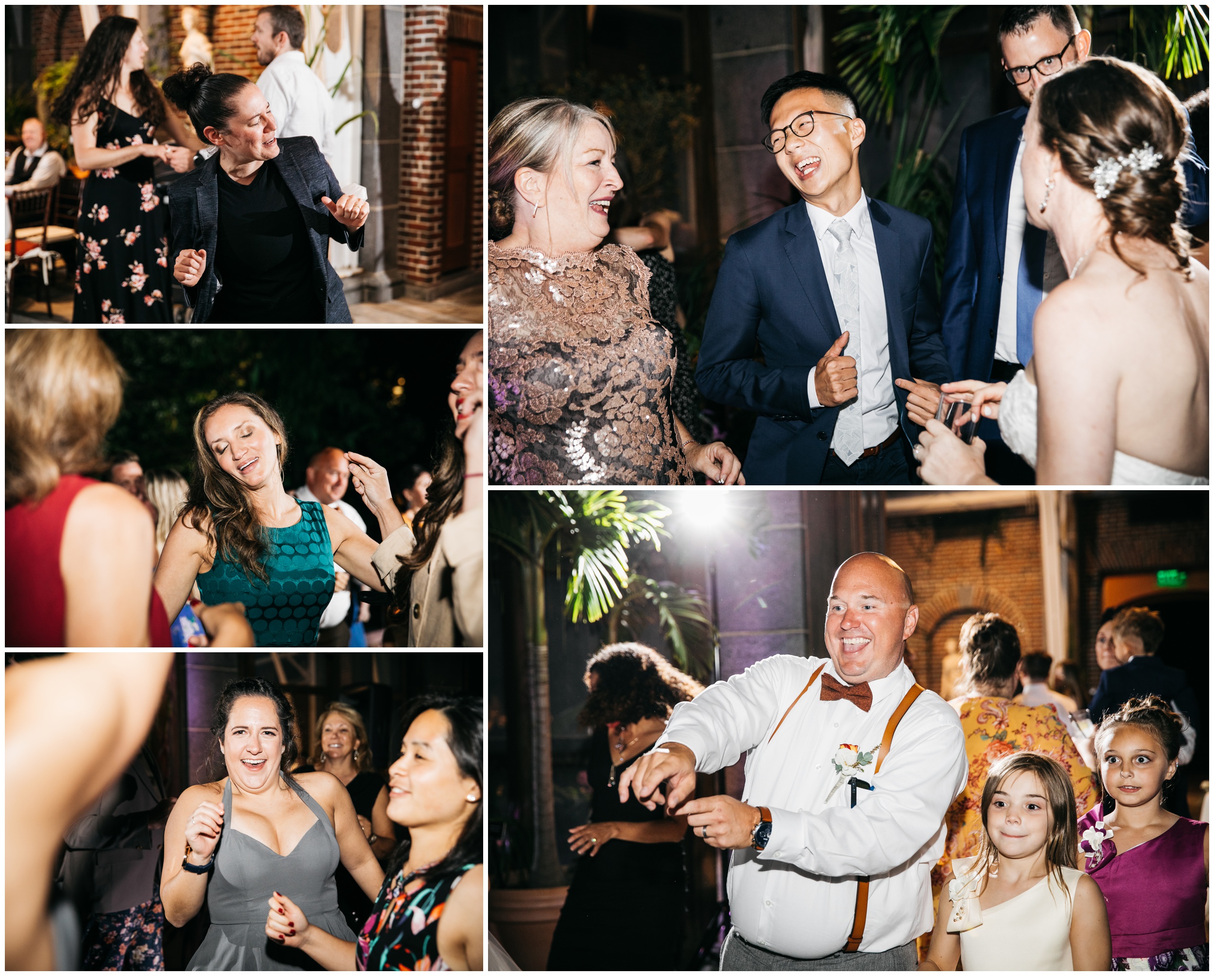 Guests dancing at Tower Hill Botanic Garden wedding reception in Massachusetts